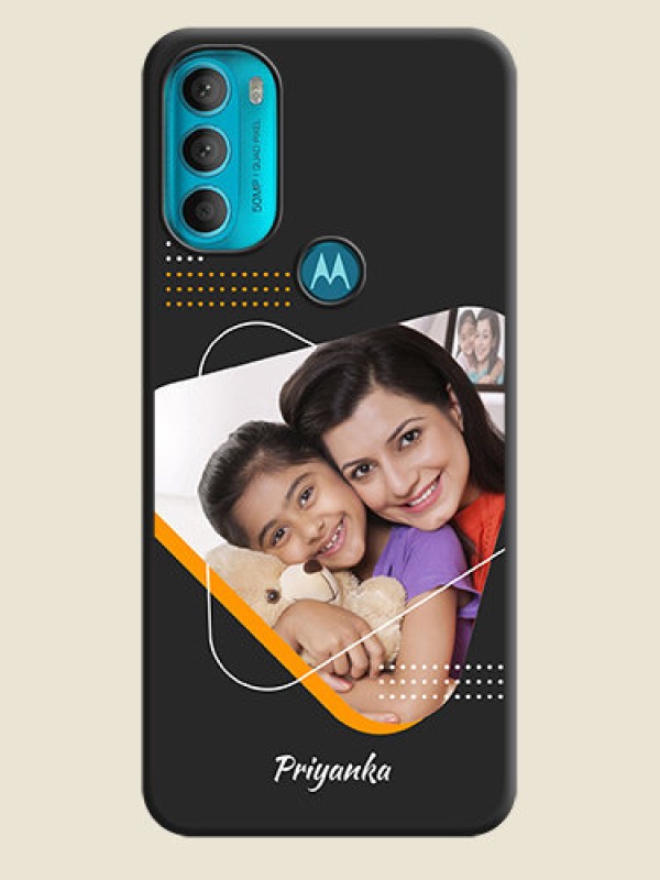Custom Yellow Triangle on Photo on Space Black Soft Matte Phone Cover - Moto G71 5G