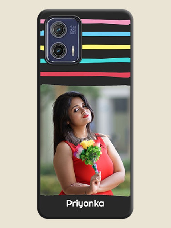 Custom Multicolor Lines with Image on Space Black Personalized Soft Matte Phone Covers - Moto G73 5G
