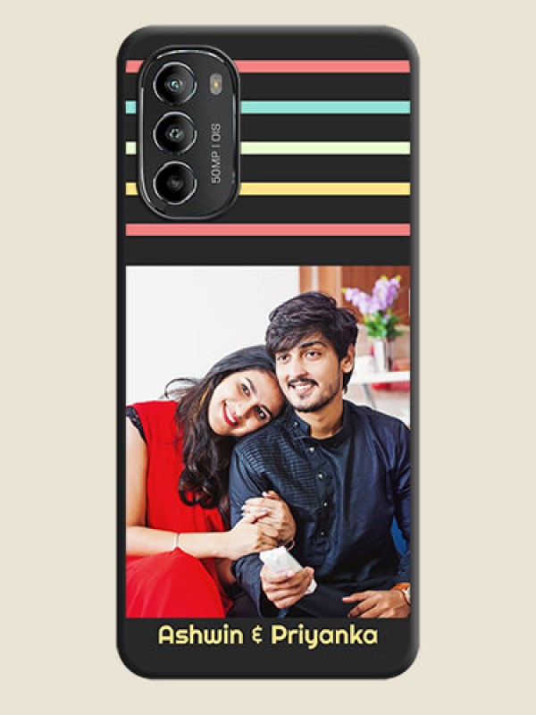Custom Color Stripes with Photo and Text on Photo on Space Black Soft Matte Mobile Case - Moto G82