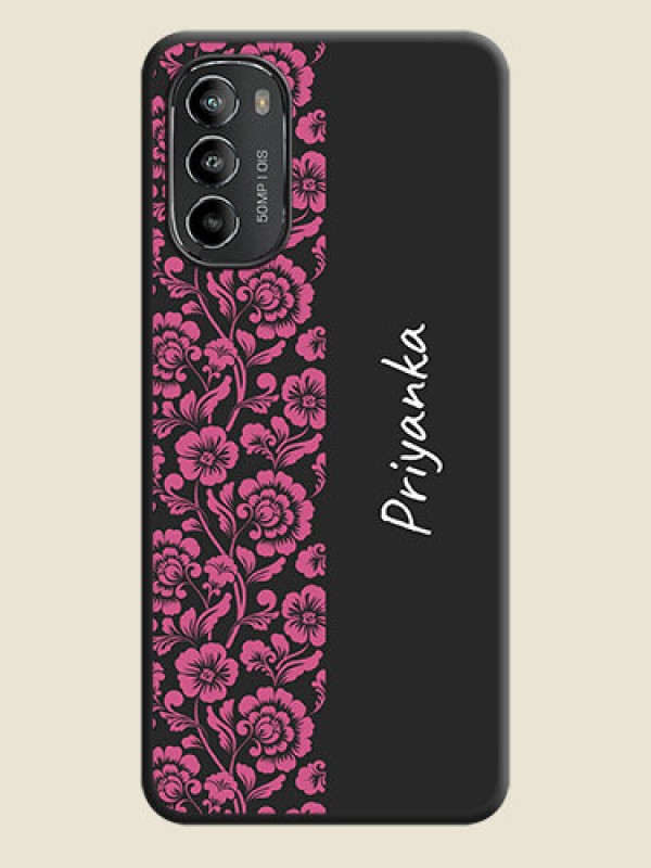 Custom Pink Floral Pattern Design With Custom Text On Space Black Personalized Soft Matte Phone Covers -Motorola Moto G82