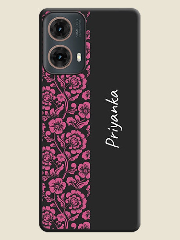 Custom Pink Floral Pattern Design With Custom Text On Space Black Custom Soft Matte Mobile Back Cover - Motorola Moto G85 5G