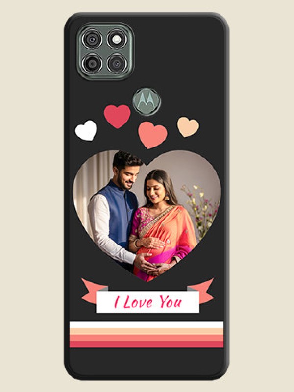 Custom Love Shaped Photo with Colorful Stripes on Personalised Space Black Soft Matte Cases - Moto G9 Power
