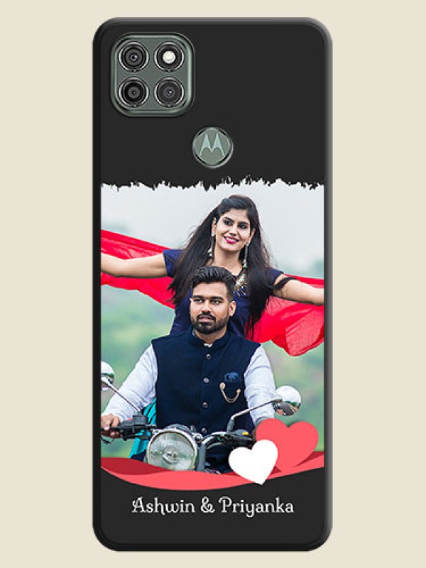 Custom Pin Color Love Shaped Ribbon Design with Text on Space Black Custom Soft Matte Phone Back Cover - Moto G9 Power