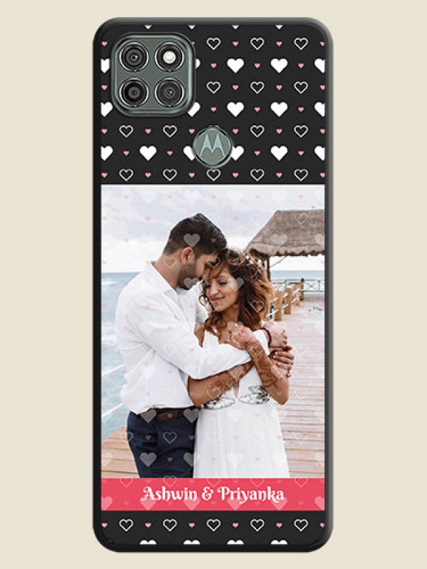 Custom White Color Love Symbols with Text Design on Photo on Space Black Soft Matte Phone Cover - Moto G9 Power