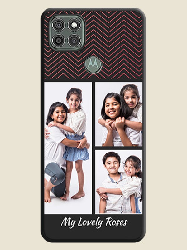Custom Wave Pattern with 3 Image Holder on Space Black Custom Soft Matte Back Cover - Moto G9 Power
