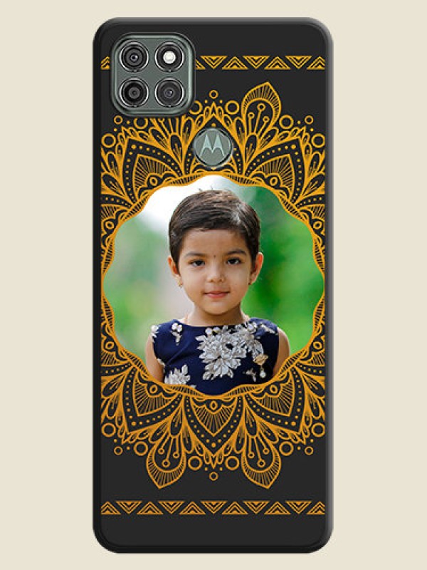 Custom Round Image with Floral Design on Photo on Space Black Soft Matte Mobile Cover - Moto G9 Power