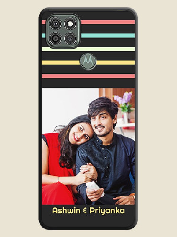Custom Color Stripes with Photo and Text on Photo on Space Black Soft Matte Mobile Case - Moto G9 Power
