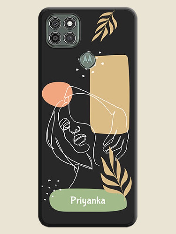 Custom Custom Text With Line Art Of Women & Leaves Design On Space Black Personalized Soft Matte Phone Covers -Motorola Moto G9 Power