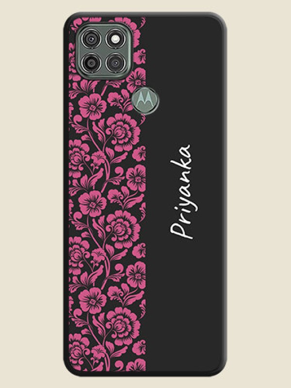 Custom Pink Floral Pattern Design With Custom Text On Space Black Personalized Soft Matte Phone Covers -Motorola Moto G9 Power