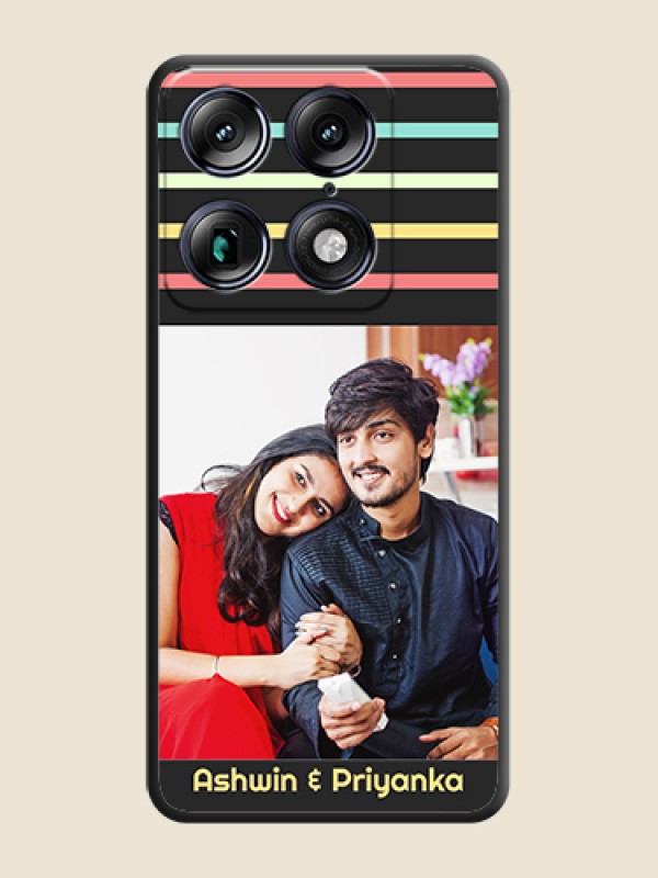 Custom Color Stripes with Photo and Text on Photo On Space Black Custom Soft Matte Mobile Back Cover - Motorola Signature 5G