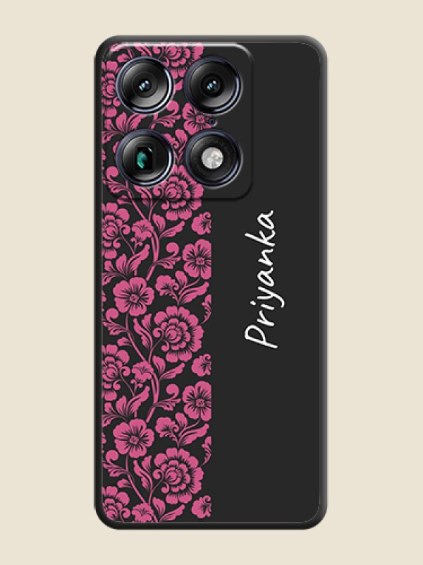 Custom Pink Floral Pattern Design With Custom Text On Space Black Custom Soft Matte Mobile Back Cover - Motorola Signature 5G