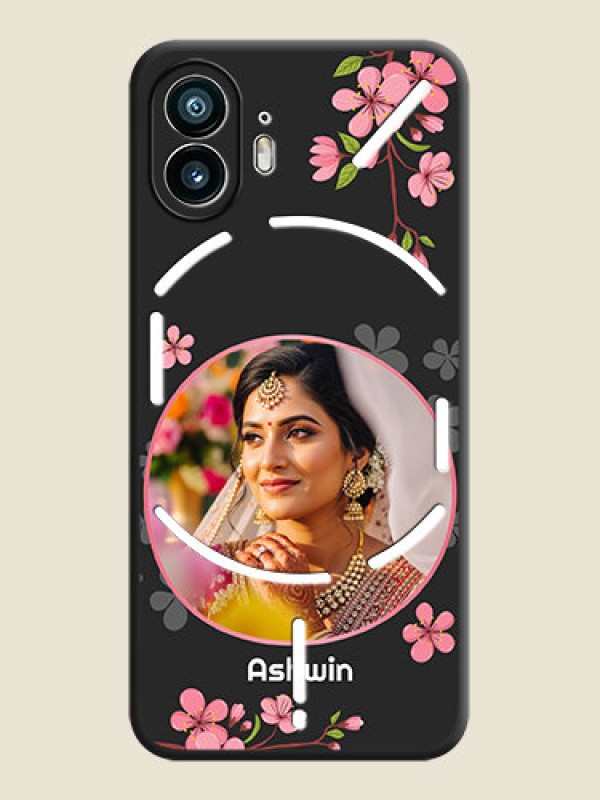 Custom Round Image with Pink Color Floral Design - Photo on Space Black Soft Matte Back Cover - Nothing Phone 2