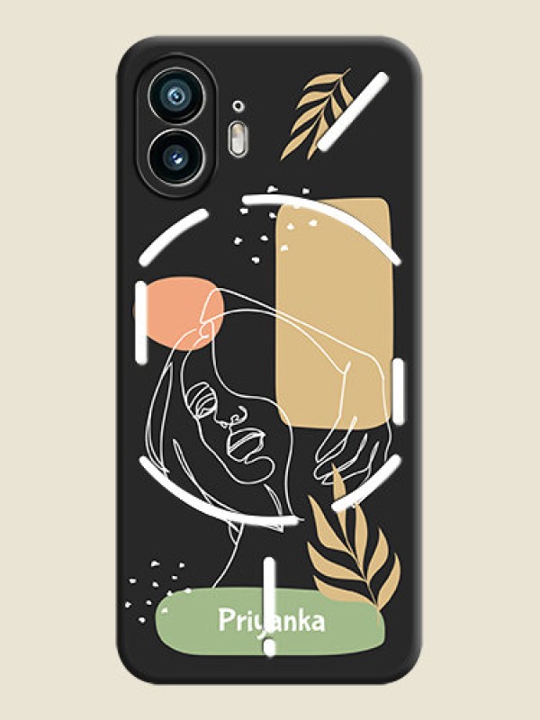 Custom Custom Text With Line Art Of Women & Leaves Design On Space Black Personalized Soft Matte Phone Covers - Nothing Phone 2