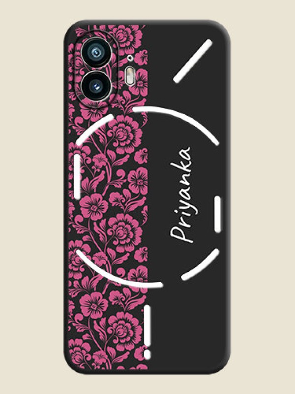 Custom Pink Floral Pattern Design With Custom Text On Space Black Personalized Soft Matte Phone Covers - Nothing Phone 2