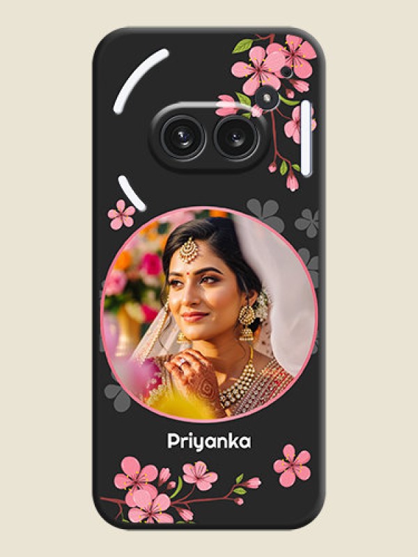 Custom Round Image with Pink Color Floral Design on Photo On Space Black Custom Soft Matte Mobile Back Cover - Nothing Phone 2A Plus