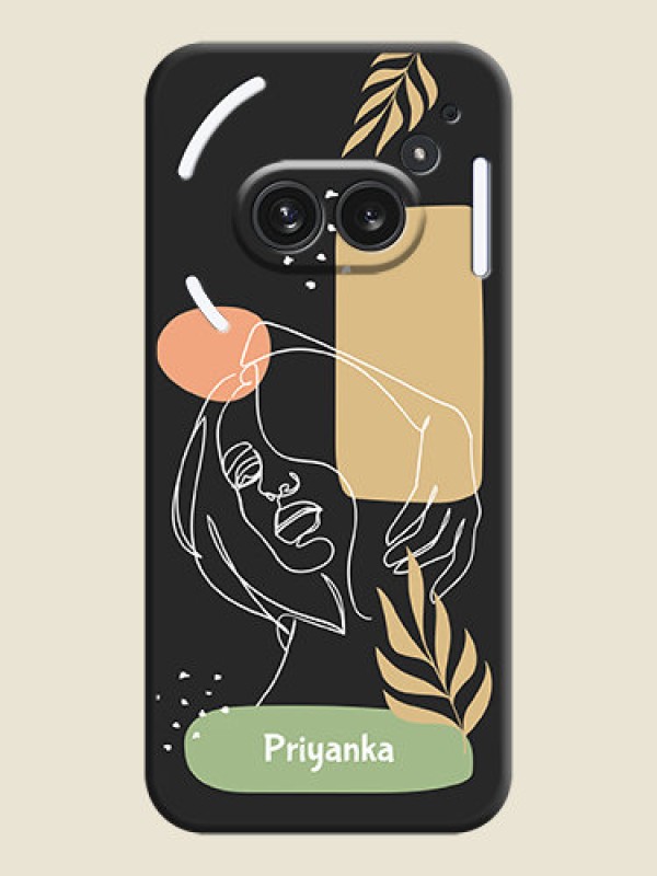 Custom Custom Text With Line Art Of Women & Leaves Design On Space Black Custom Soft Matte Mobile Back Cover - Nothing Phone 2A Plus