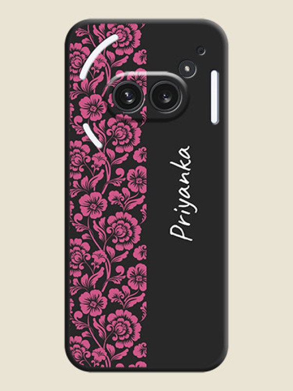 Custom Pink Floral Pattern Design With Custom Text On Space Black Custom Soft Matte Mobile Back Cover - Nothing Phone 2A Plus