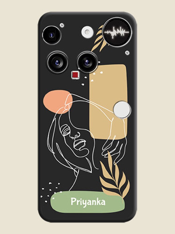 Custom Custom Text With Line Art Of Women & Leaves Design On Space Black Custom Soft Matte Mobile Back Cover - Nothing Phone 3 5G