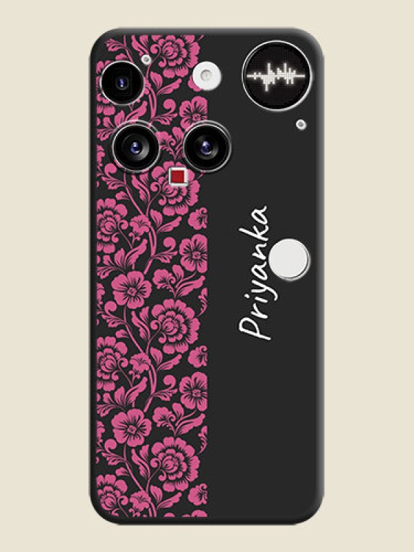 Custom Pink Floral Pattern Design With Custom Text On Space Black Custom Soft Matte Mobile Back Cover - Nothing Phone 3 5G