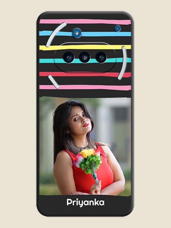 Custom Multicolor Lines with Image On Space Black Custom Soft Matte Mobile Back Cover - Nothing Phone 3a 5G