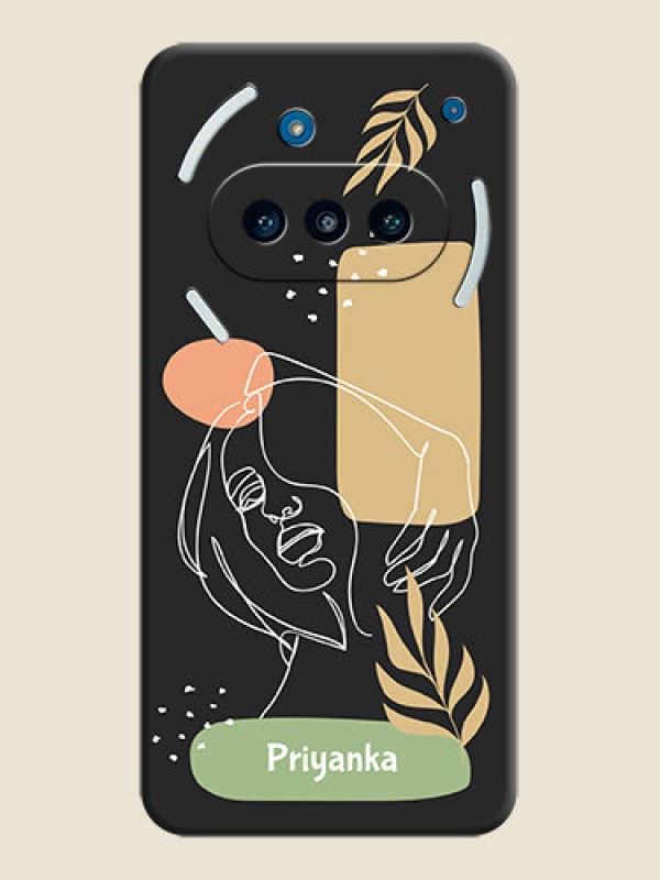 Custom Custom Text With Line Art Of Women & Leaves Design On Space Black Custom Soft Matte Mobile Back Cover - Nothing Phone 3a 5G