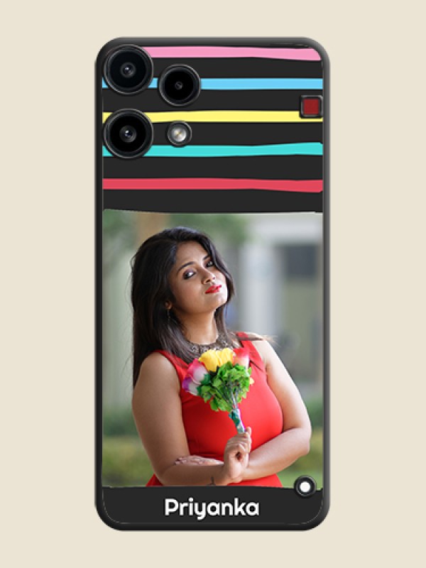 Custom Multicolor Lines with Image On Space Black Custom Soft Matte Mobile Back Cover - Nothing Phone 3A Lite 5G