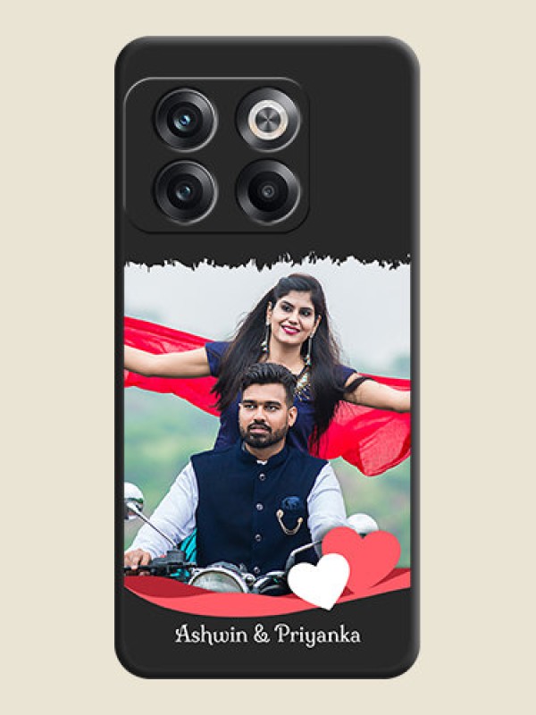 Custom Pin Color Love Shaped Ribbon Design with Text on Space Black Custom Soft Matte Phone Back Cover - OnePlus 10T 5G