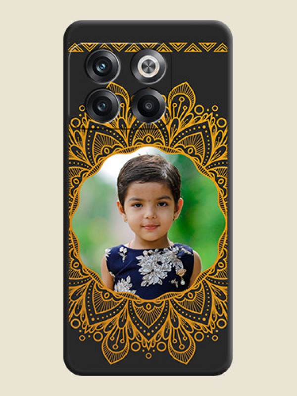 Custom Round Image with Floral Design on Photo on Space Black Soft Matte Mobile Cover - OnePlus 10T 5G