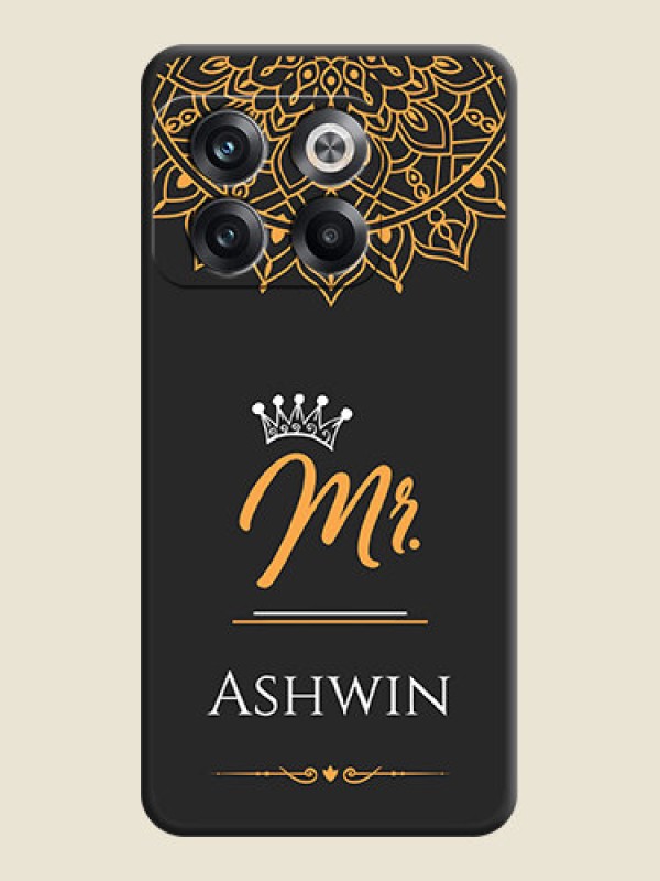 Custom Mr Name with Floral Design  on Personalised Space Black Soft Matte Cases - OnePlus 10T 5G