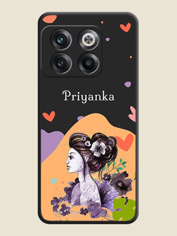 Custom Namecase For Her With Fancy Lady Image On Space Black Personalized Soft Matte Phone Covers -Oneplus 10T 5G
