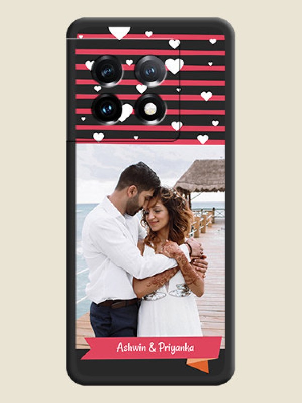 Custom White Color Love Symbols with Pink Lines Pattern on Space Black Custom Soft Matte Phone Cases - OnePlus 11 5G