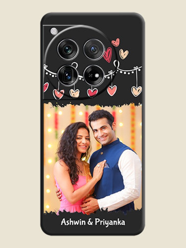 Custom Pink Love Hangings with Name On Space Black Custom Soft Matte Mobile Back Cover - OnePlus 12 5G