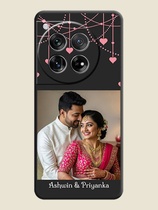 Custom Pink Love Hangings with Text On Space Black Custom Soft Matte Mobile Back Cover - OnePlus 12 5G