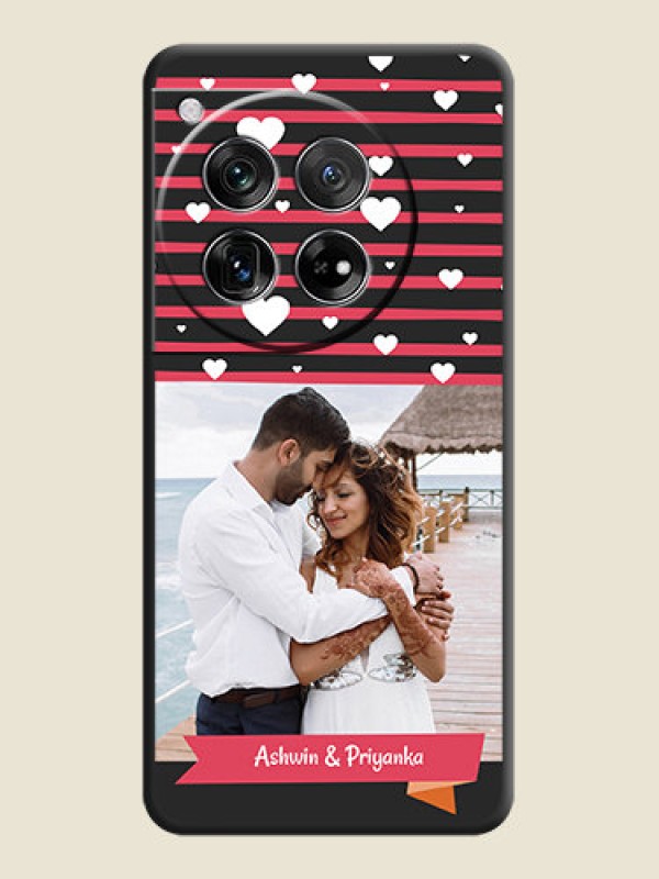 Custom White Color Love Symbols with Pink Lines Pattern On Space Black Custom Soft Matte Mobile Back Cover - OnePlus 12 5G