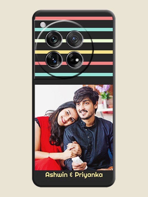 Custom Color Stripes with Photo and Text on Photo  On Space Black Custom Soft Matte Mobile Back Cover - OnePlus 12 5G