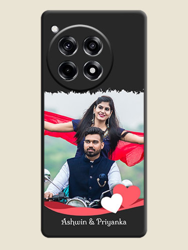 Custom Pink Color Love Shaped Ribbon Design with Text on Space Black Custom Soft Matte Phone Back Cover - OnePlus 12R 5G