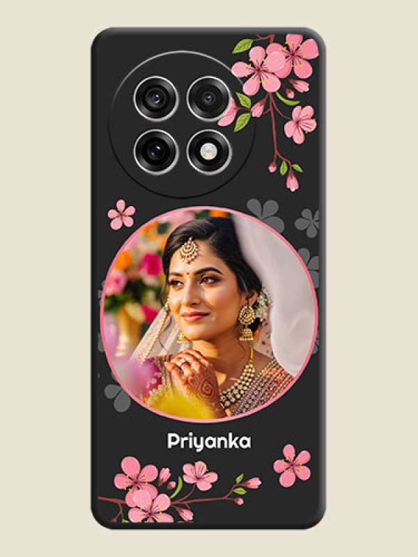 Custom Round Image with Pink Color Floral Design on Photo On Space Black Custom Soft Matte Mobile Back Cover - OnePlus 13R 5G