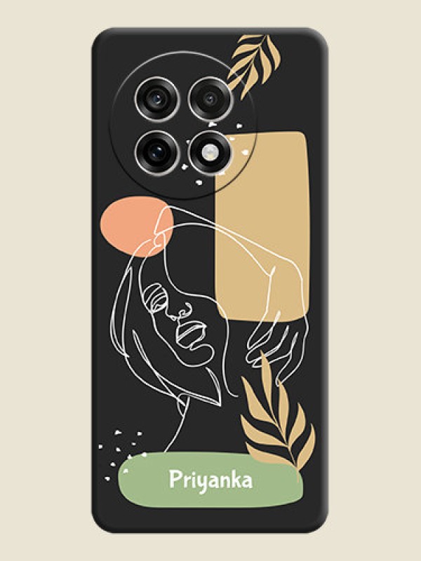 Custom Custom Text With Line Art Of Women & Leaves Design On Space Black Custom Soft Matte Mobile Back Cover - OnePlus 13R 5G