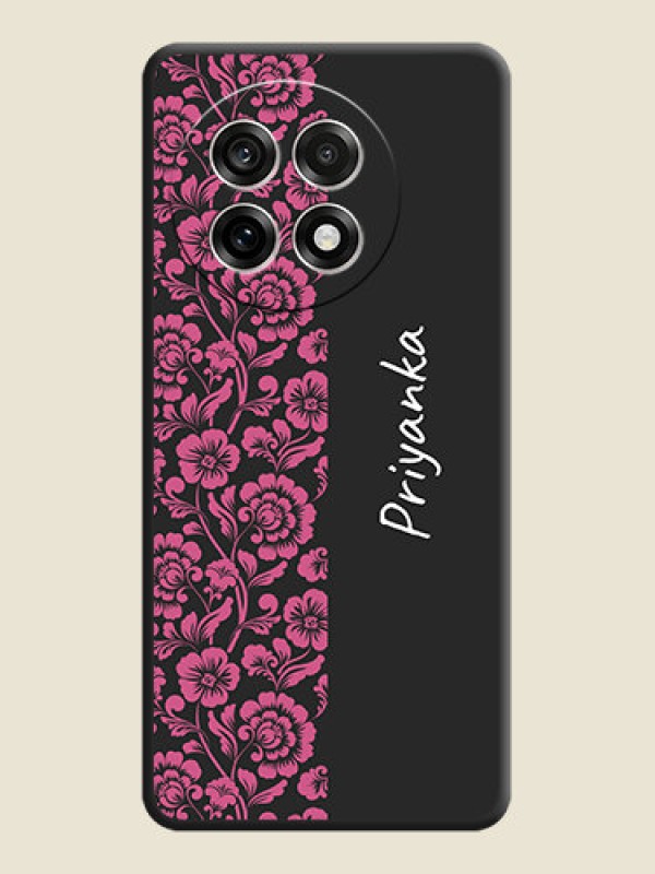 Custom Pink Floral Pattern Design With Custom Text On Space Black Custom Soft Matte Mobile Back Cover - OnePlus 13R 5G