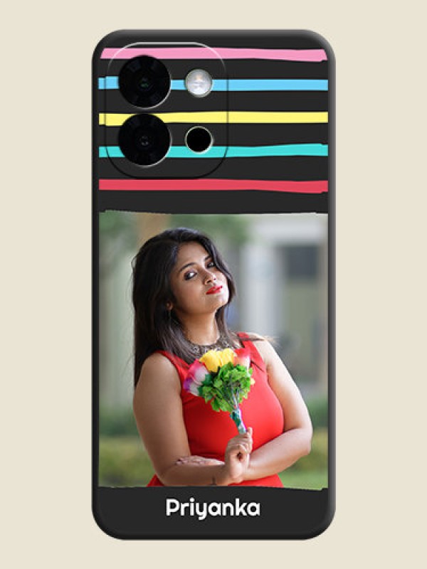 Custom Multicolor Lines with Image On Space Black Custom Soft Matte Mobile Back Cover - OnePlus 13s 5G