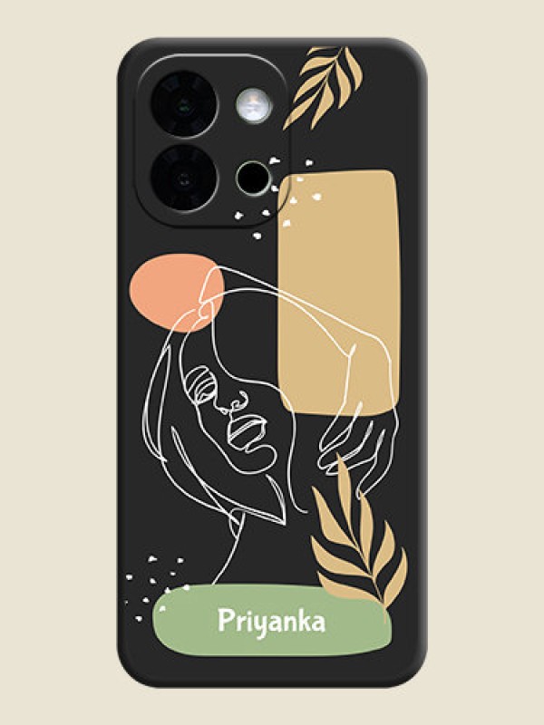 Custom Custom Text With Line Art Of Women & Leaves Design On Space Black Custom Soft Matte Mobile Back Cover - OnePlus 13s 5G