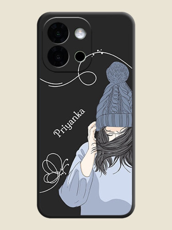 Custom Girl With Blue Winter Outfiit Custom Text Design On Space Black Custom Soft Matte Mobile Back Cover - OnePlus 13s 5G