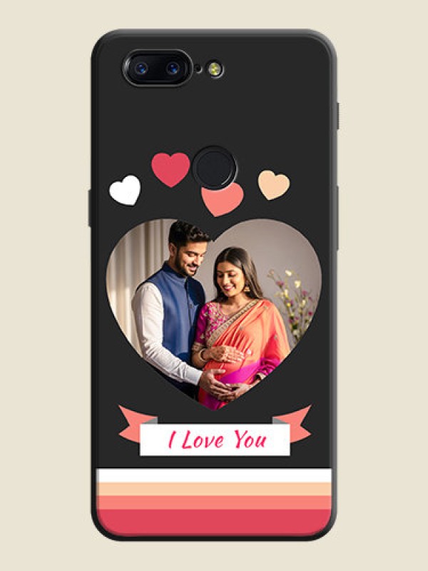Custom Love Shaped Photo with Colorful Stripes on Personalised Space Black Soft Matte Cases - OnePlus 5T