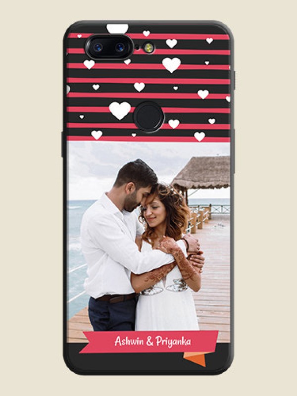 Custom White Color Love Symbols with Pink Lines Pattern on Space Black Custom Soft Matte Phone Cases - OnePlus 5T