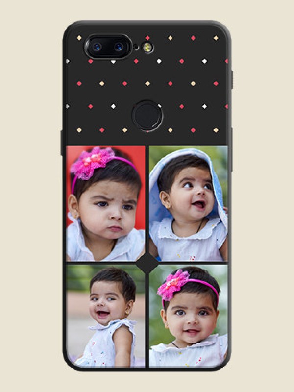 Custom Multicolor Dotted Pattern with 4 Image Holder on Space Black Custom Soft Matte Phone Cases - OnePlus 5T