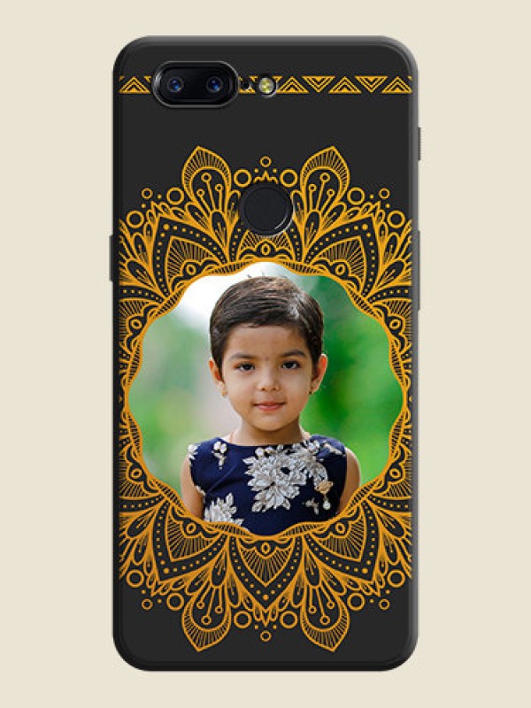 Custom Round Image with Floral Design - Photo on Space Black Soft Matte Mobile Cover - OnePlus 5T