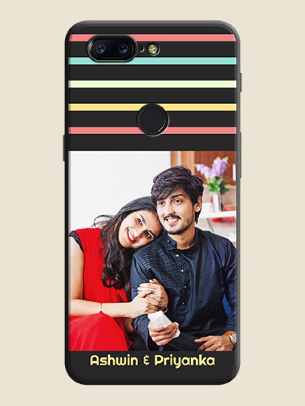 Custom Color Stripes with Photo and Text - Photo on Space Black Soft Matte Mobile Case - OnePlus 5T