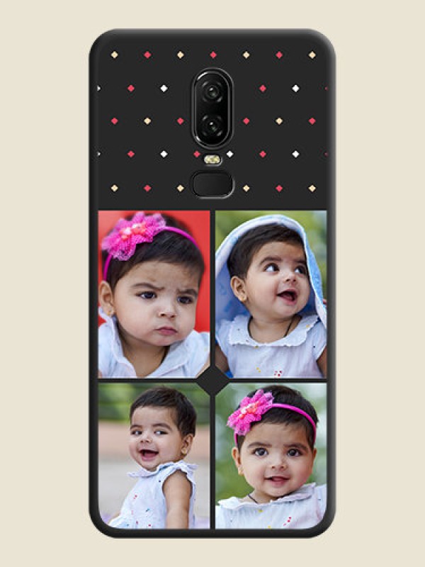 Custom Multicolor Dotted Pattern with 4 Image Holder on Space Black Custom Soft Matte Phone Cases - OnePlus 6