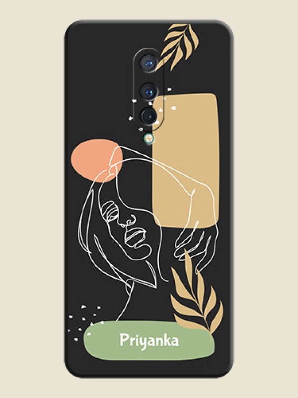Custom Custom Text With Line Art Of Women & Leaves Design On Space Black Personalized Soft Matte Phone Covers -Oneplus 8