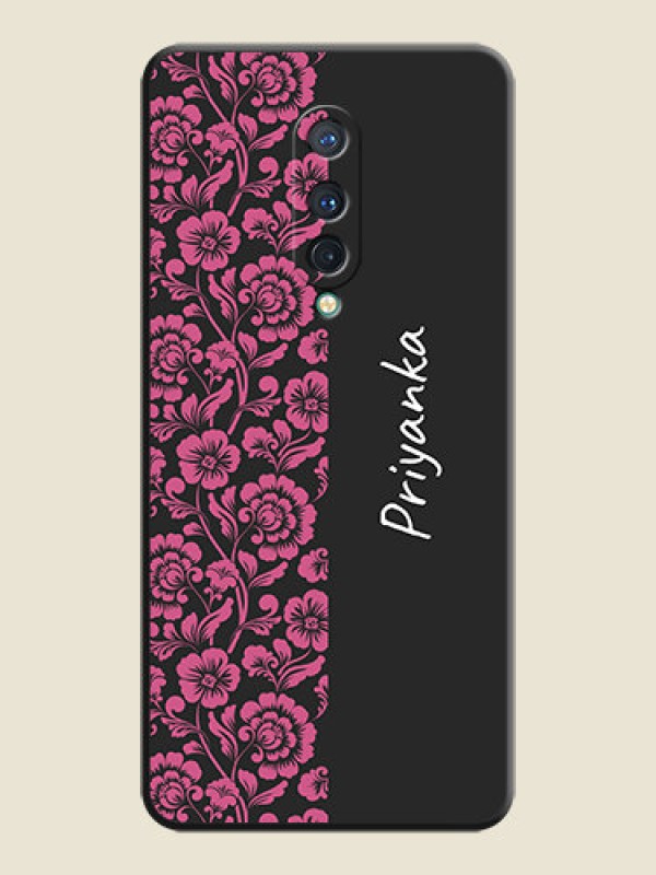 Custom Pink Floral Pattern Design With Custom Text On Space Black Personalized Soft Matte Phone Covers -Oneplus 8